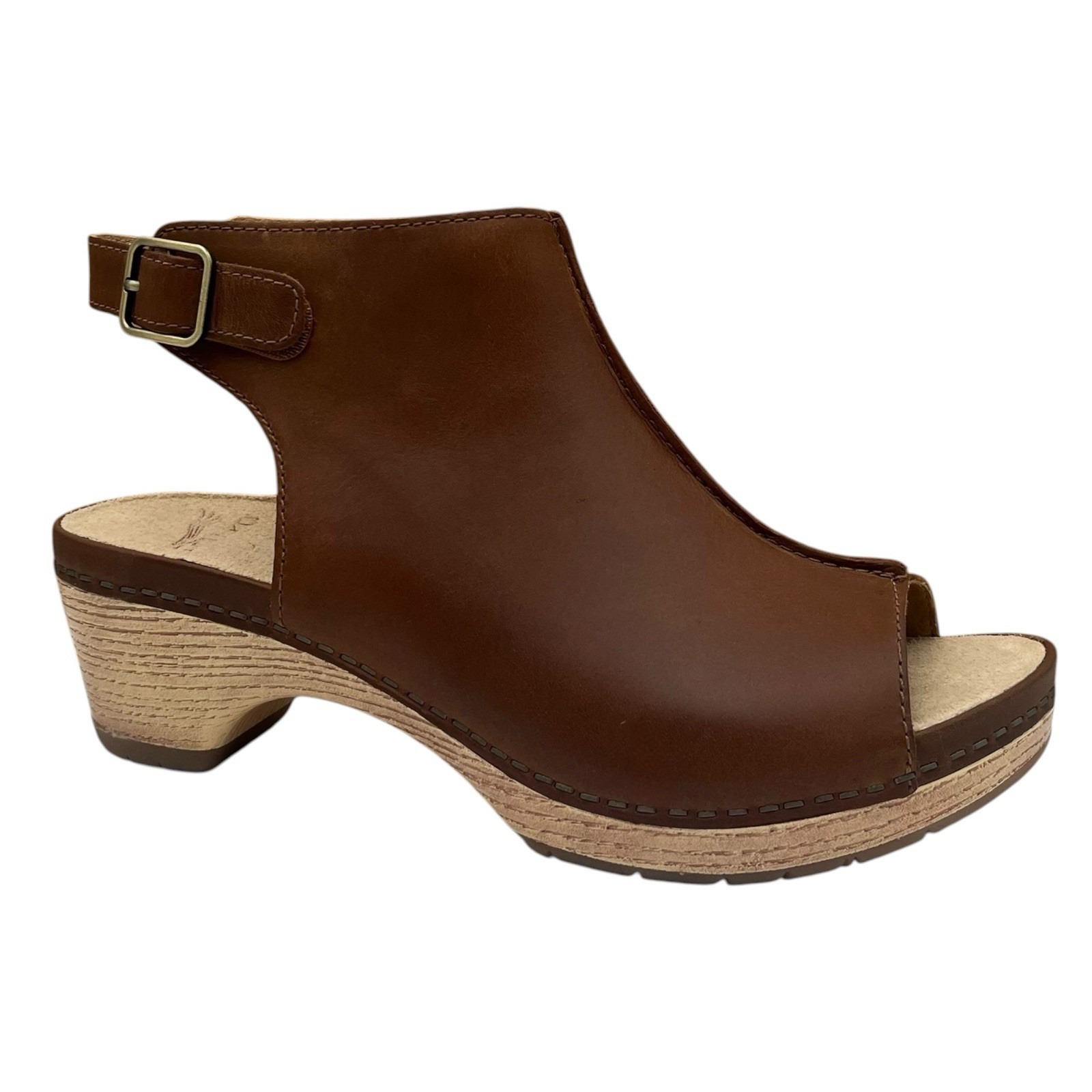 Dansko Womens Lizzy Peep Toe Leather Sandals Size 8.5 Eu 39 Tan Brown Slip-On